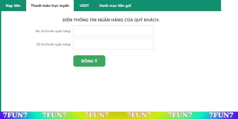 Nạp tiền rút tiền 7Fun7 bằng thanh toán trực tuyến